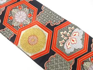 アンティーク　亀甲に菊・桐・古典柄織り出し袋帯（着用可）